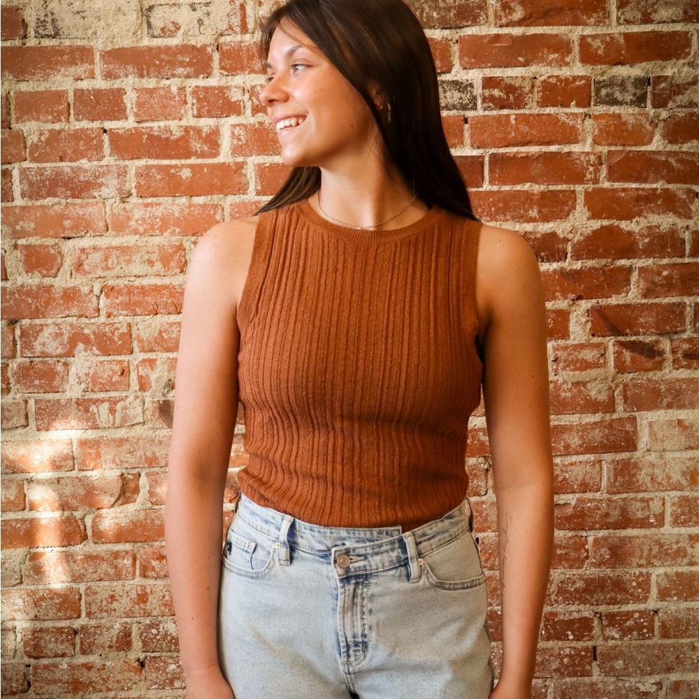 Fitted Ribbed Tank Top in Burnt Orange